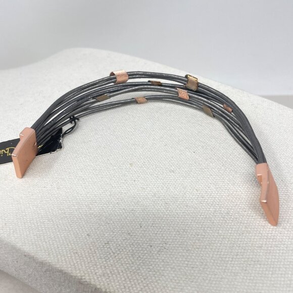 Leather‎ & Copper Bracelet Multi-Strand Charcoal Gray Magnetic Closure Tres Chic - Picture 3 of 7